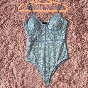 blue lace body suit